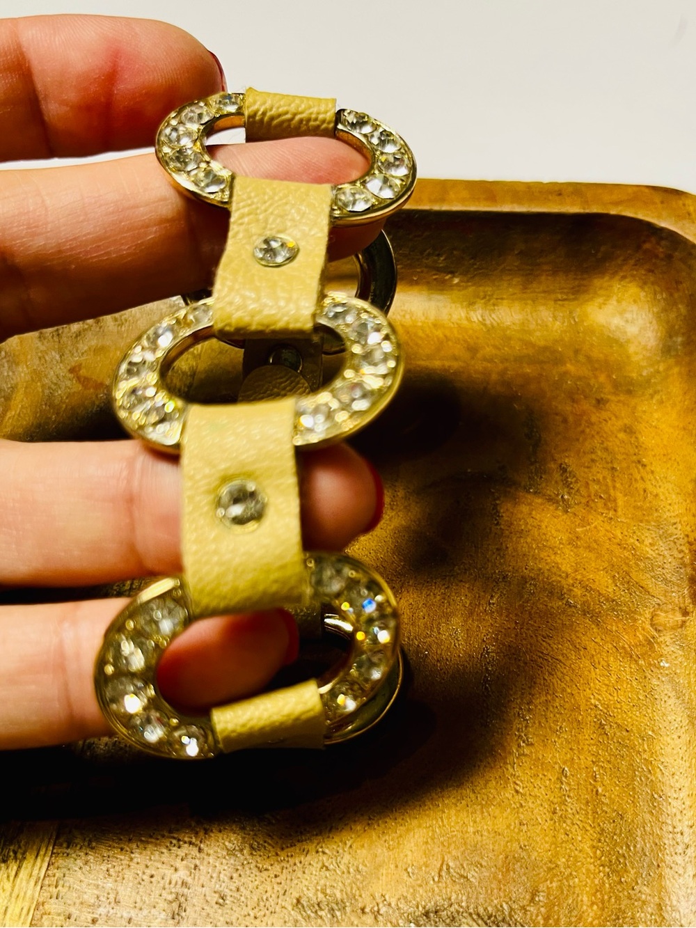Beige Rhinestone Link Bracelet - Women's Fashion Accessory leather strap $19 - Picture 5 of 5